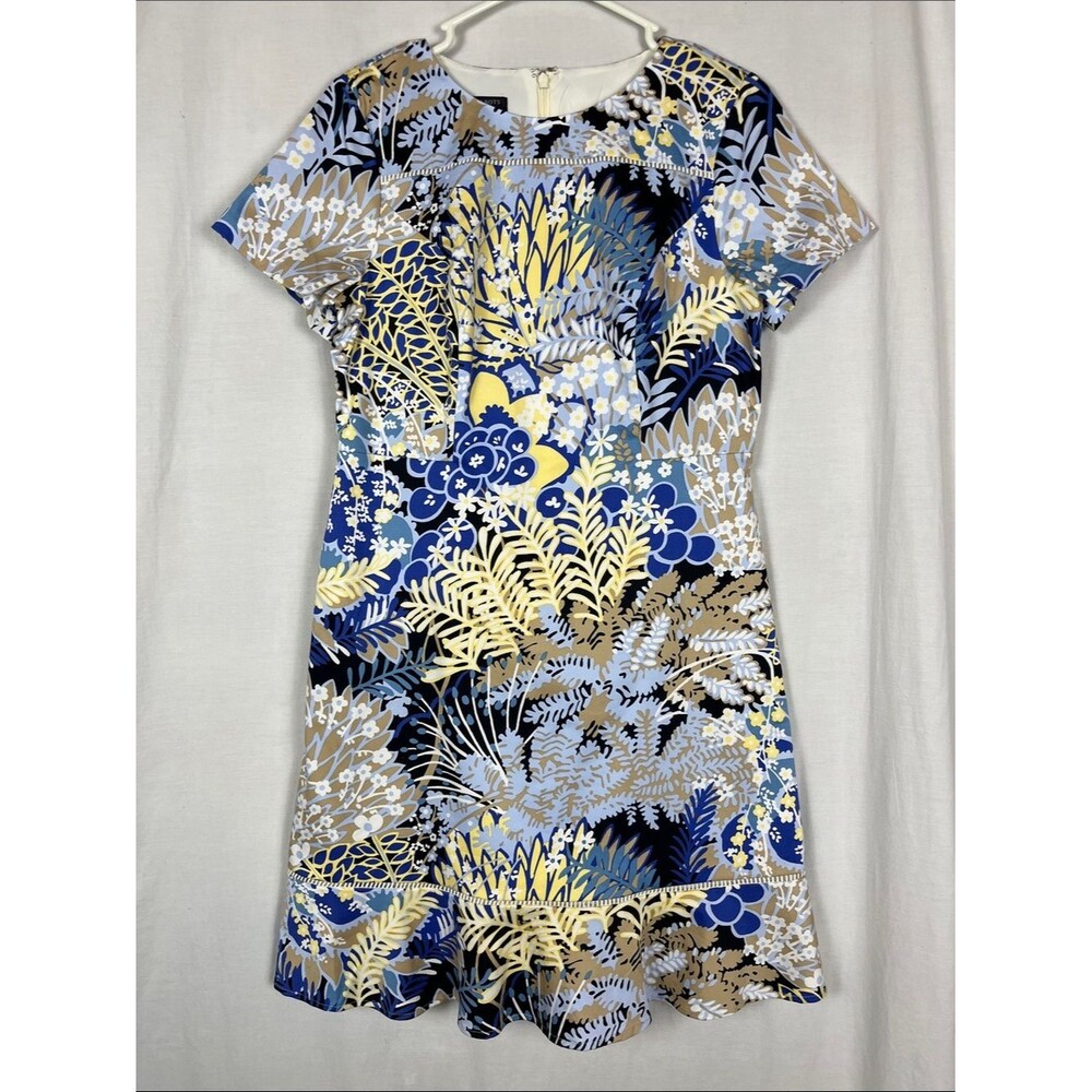 NWT Talbots Petite Botanical Garden Blue and Yellow Floral Flounce Hem Dress